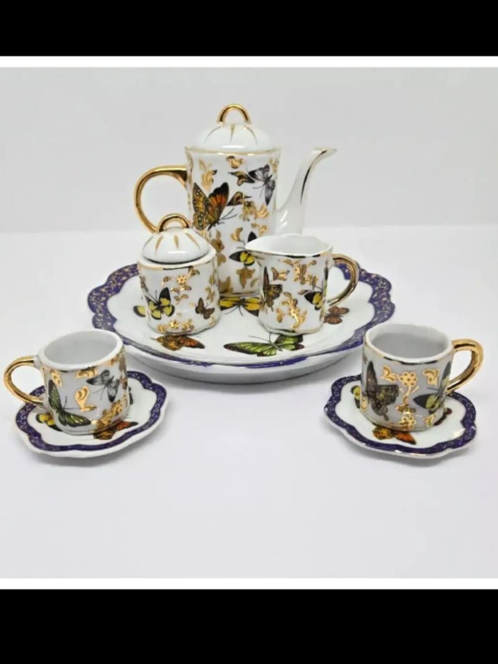 Miniature Porcelain Tea Set Butterfly Collection by SKO, 10 pieces